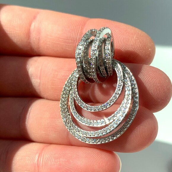 NEW~ Anthropologie Shashi Roux Silver & Cubic Zirconia Door Knocker Earrings - Picture 8 of 15